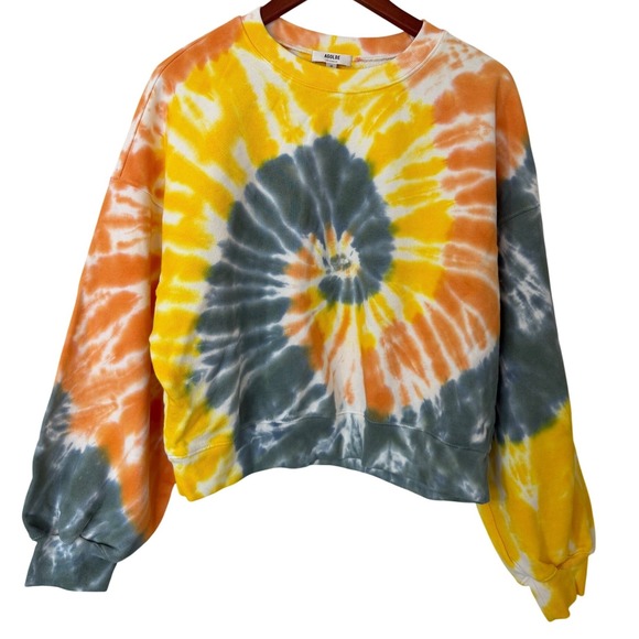 Agolde Tops - AGOLDE Tie Dye Balloon Sleeve Sweatshirt Cotton Orange Yellow Grey Crop‎ Medium